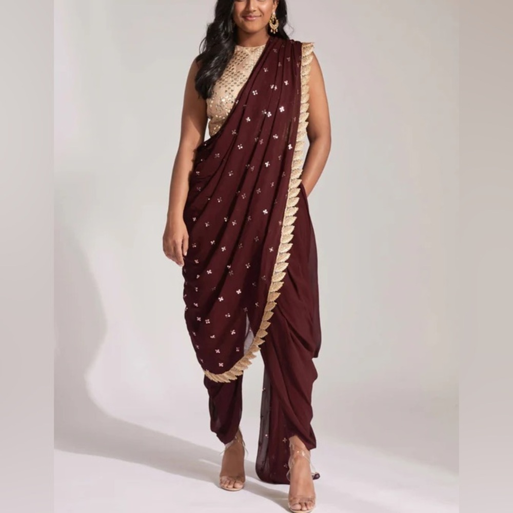 NWT Sani Tara Dhoti Burgundy with Gold Embellishments Pants Size XXXL